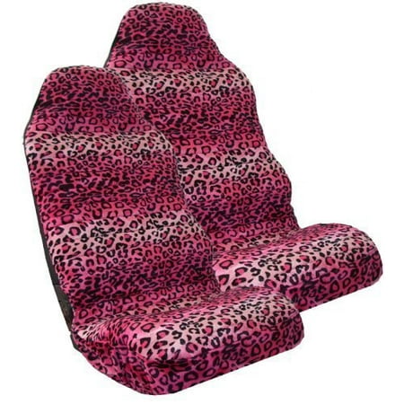 Safari PINK Leopard Print Car High Back Seat Covers - One Pair