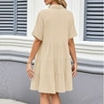 thumbnail image 5 of LOVZFMLL Dresses for Women Short Sleeve V Neck Button Down Summer Midi T-shirt Dresses with Pockets Casual Beach Vacation Clothes Beige M, 5 of 9