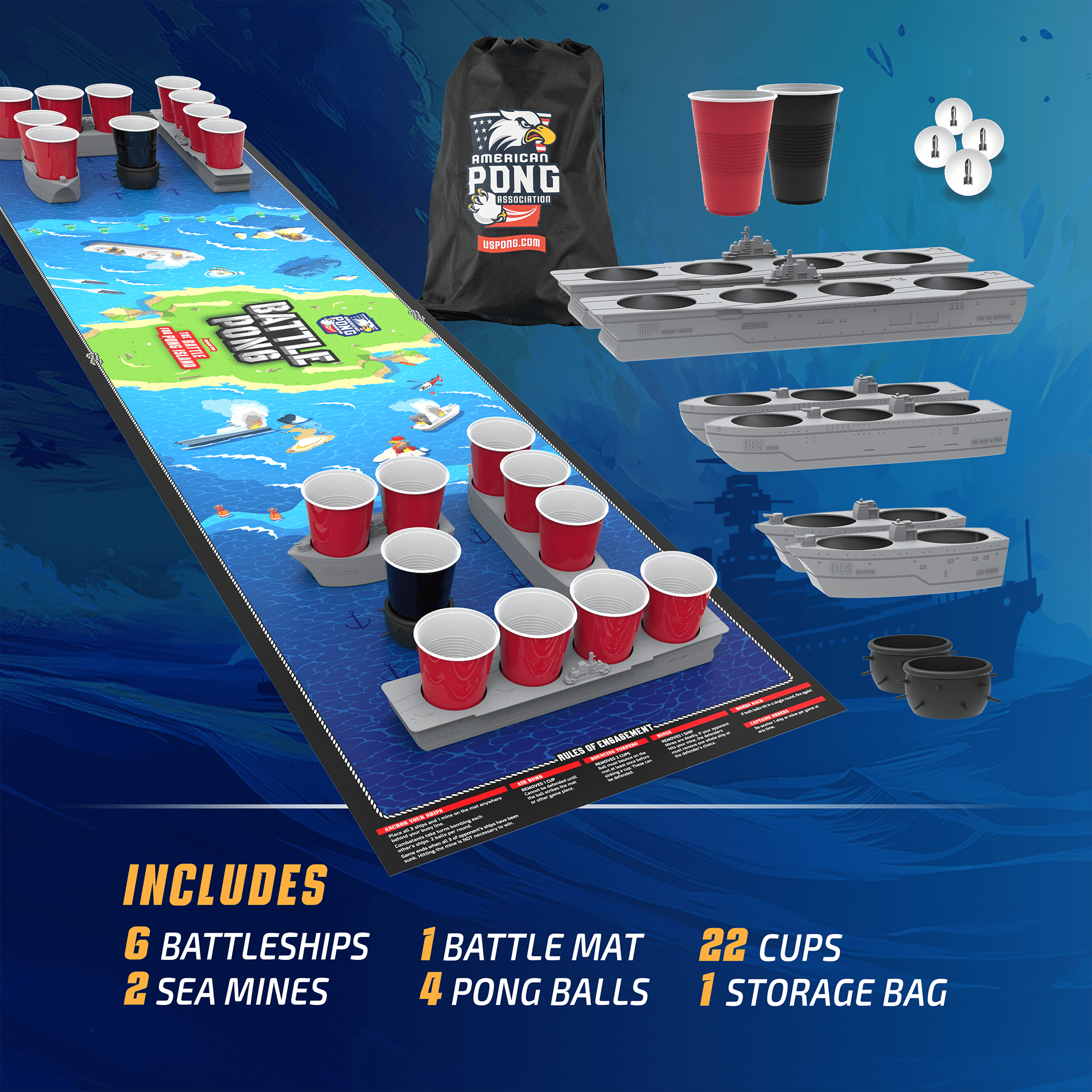 BattlePong DLX, Tabletop Pong Party Game, Indoor Outdoor Pong Game, for All Ages