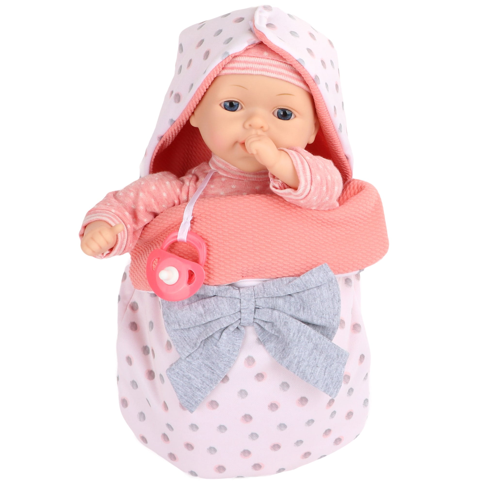 Dream Collection: My Dream Baby - 13" Bunting Baby Doll - Peachy Pink-Gray Outfit, Soft Sleeping Bag, Toy Pacifier, Hard Body, Nap Time Play, Kids 2+