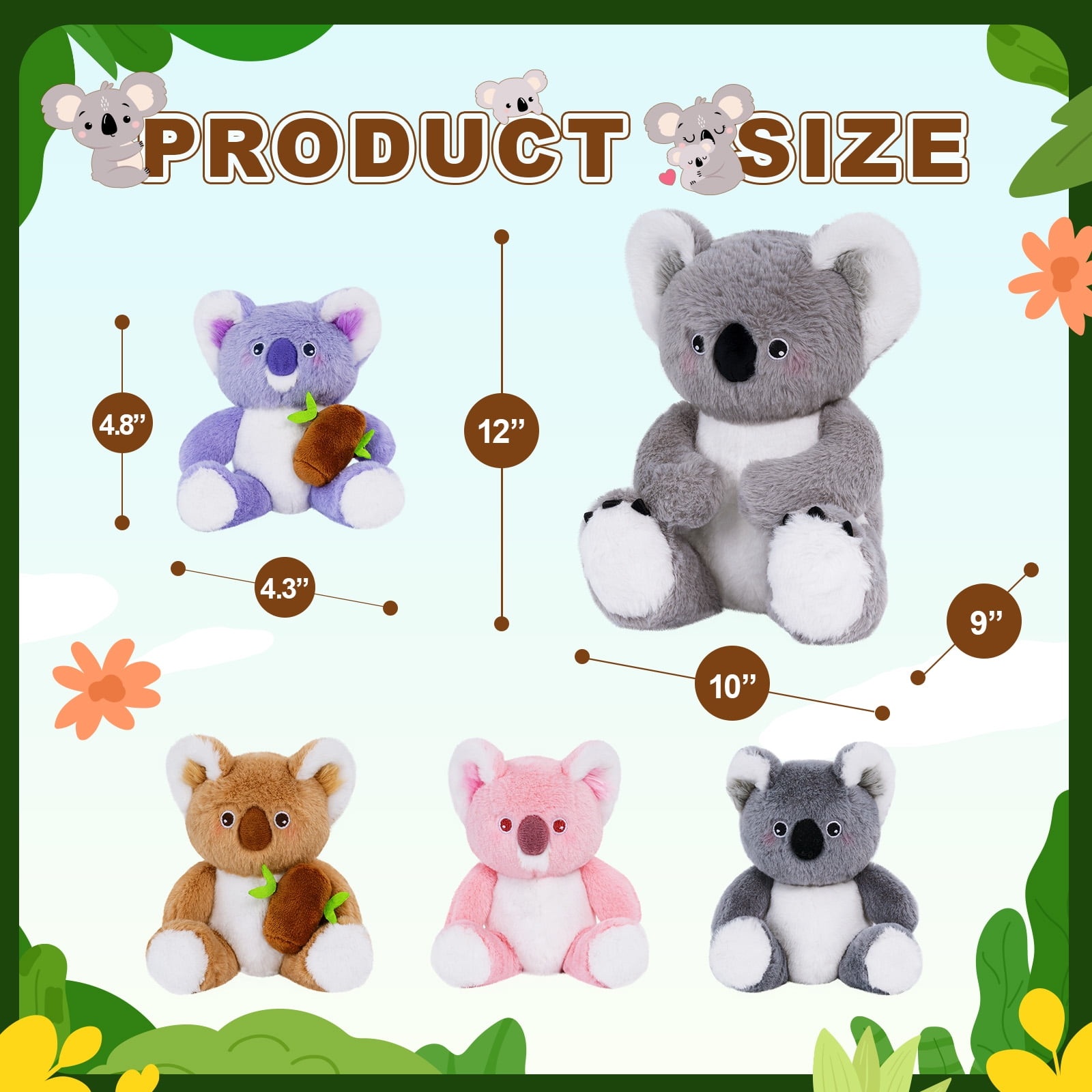 OUOZZZ 5Pcs Koala Stuffed Animal, 12" Koala Plush with 4 Babies inside, Koala Soft Plush Pillow Toys