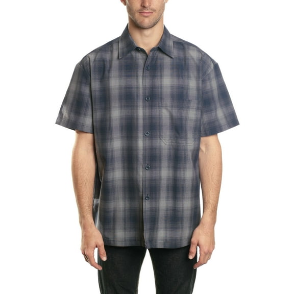 YAGO Men's Casual Plaid Short Sleeve Woven Button Down Shirt Black A2 (Large)