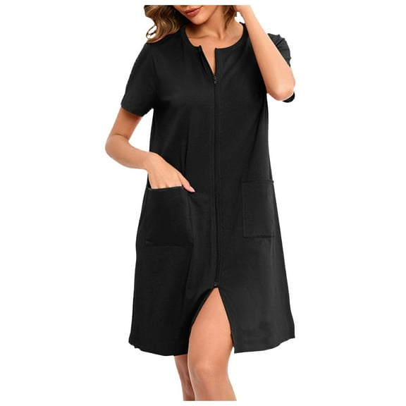 NAFUU Nightgowns for Women Pajamas Dress Solid Color Zipper Sleepshirts Casual Maternity Nursing Dress Loose Sleepwear Short Sleeved Nightgown Nightdress Leisure Sleepwear