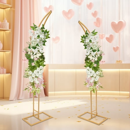 

Tall Wedding Arch Stands - 2-Pack Curved Metal Frame for Floral Decor Balloons Garlands - DIY Backdrop for Events & Photo Ops (White/Gold Optional)