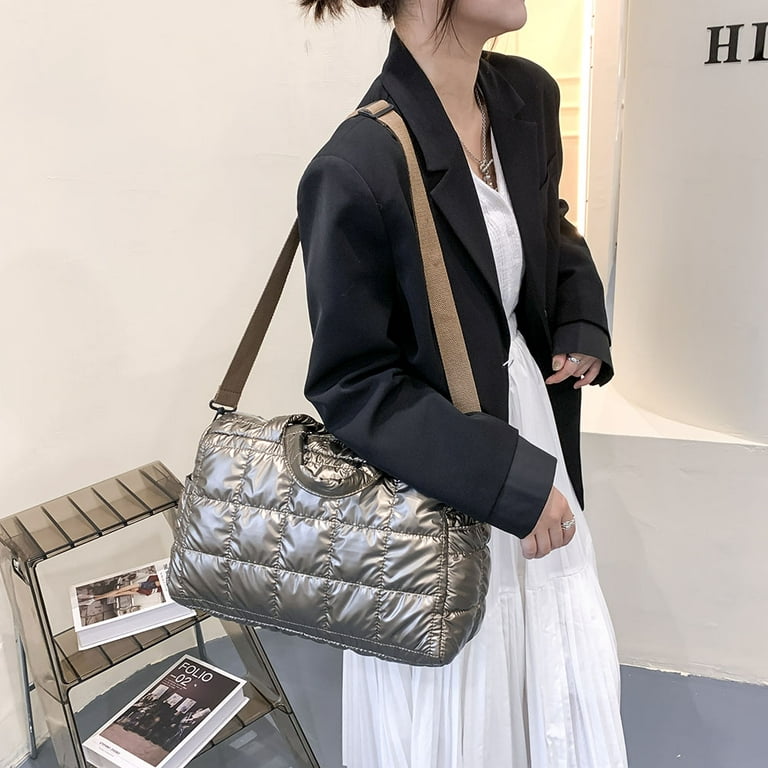 Women's Quilted Shoulder Bag Padded Tote Bag Large Capacity Hobo Purse  Lightweight Nylon Padding Handbag