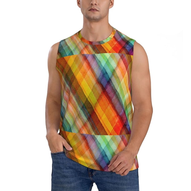 Balery Abstract Watercolors Tartan Camisetas sin mangas para hombre, absorbe la humedad y protege contra el mal olor.-Large