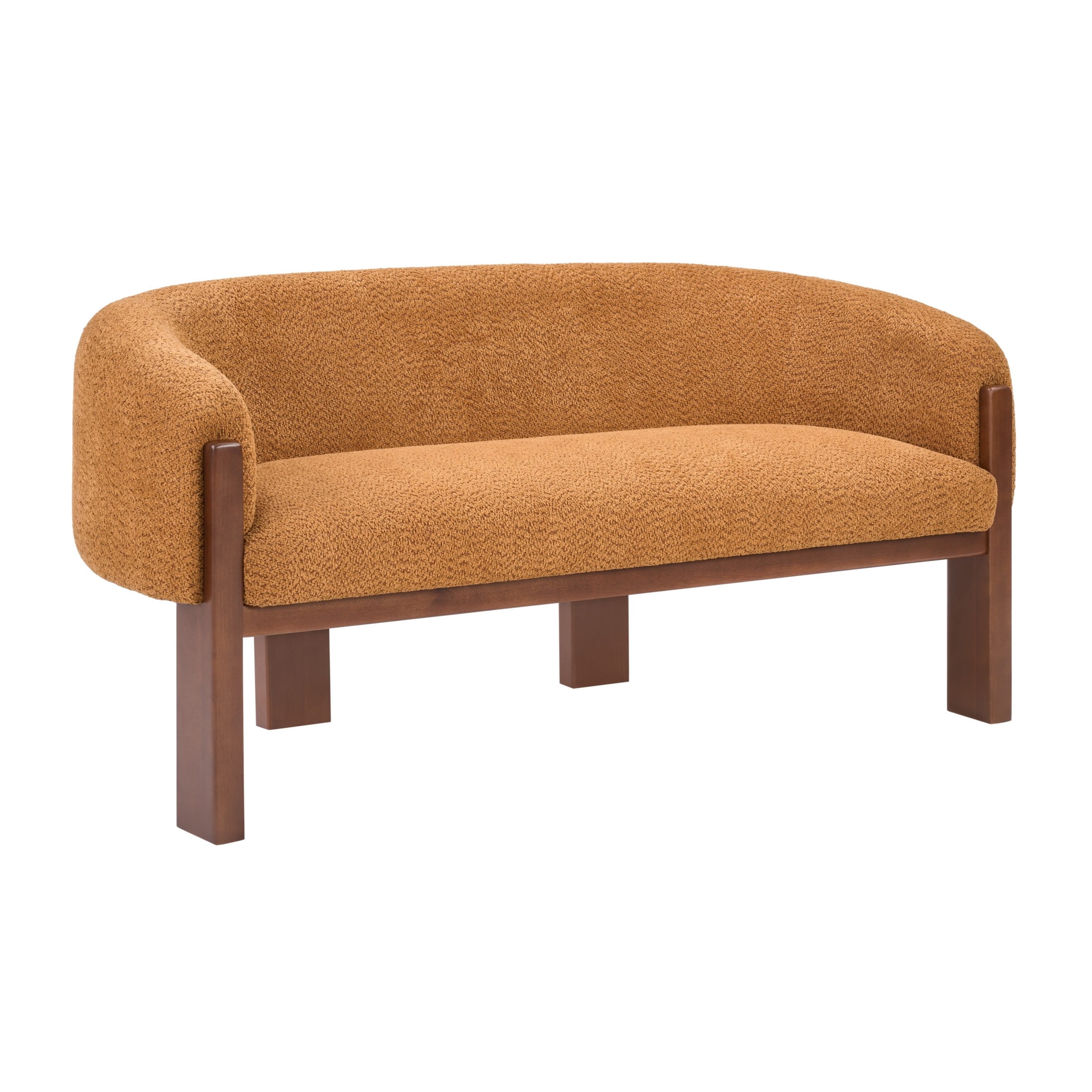 Christopher Knight Home 63.25" Modern Curved Boucle Loveseat Sofa with Wood Legs, Walnut+Caramel