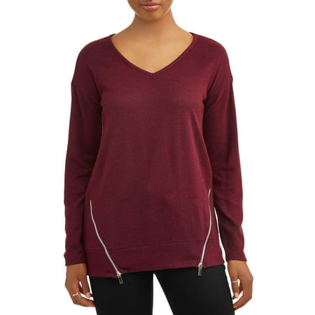 Side Zipper Long Sleeve - French Laundry Women's Long Sleeve Super Cozy Side Zip T-Shirt