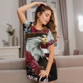 thumbnail image 3 of Balery Eagle With Hat And Roses Camisón de manga corta con cuello redondo para mujer, cómodo y elegante., 3 of 6