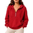 thumbnail image 2 of Women's Half Zip Oversized Drawstring Hoodie Casual Sweatshirt with Kangaroo Pocket L, 2 of 5