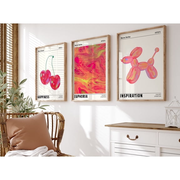 UNFFRAMED Retro Wall Art Posters, Abstract Gradient, Holographic Set Set 3 Prints 8x12