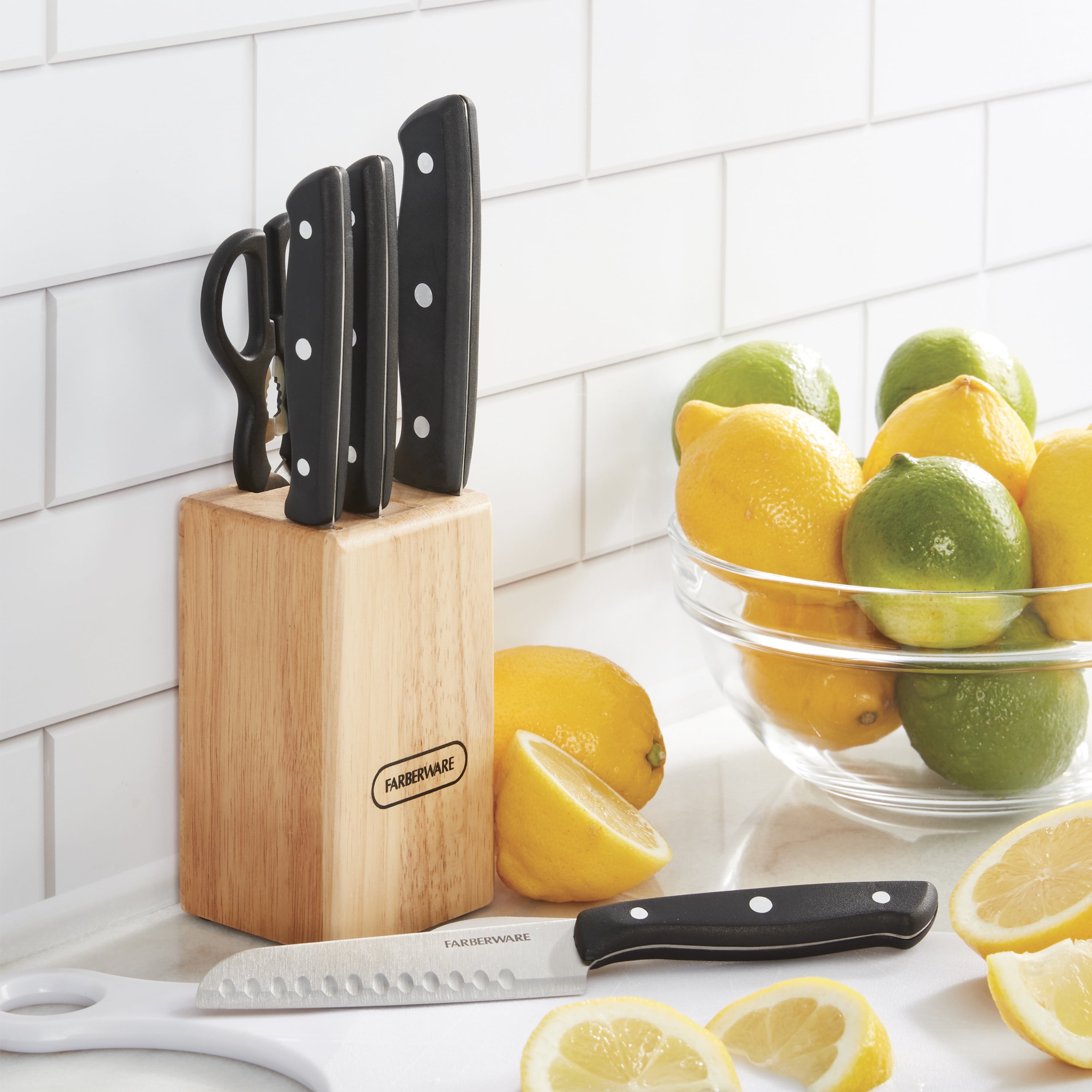 Farberware Classic Stainless Steel 6-Piece Tripe-Riveted Knife Set with Black Handle