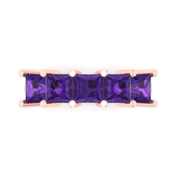 2.5 ctw Wedding Band for Women - 18K Rose Gold Natural Amethyst Stackable Eternity Ring