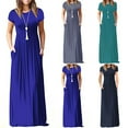 thumbnail image 2 of Plus Size Dress for Women Clearance Women Summer Short Sleeve Soild Loose Pockets Long Dress Navy 10(XL), 2 of 4