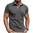 thumbnail image 2 of Yifymode Men's Classic Fit Short Sleeve Polo Shirt, Plaid Trim Collar Pocket Business Casual Top Gray L, 2 of 7