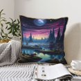 thumbnail image 4 of KLL Fantasy Landscape Starry Night Decorative Throw Pillow Covers Velvet Soft for Couch Sofa Bedroom Living Room Outdoor (No pillow core)- 20"x20", 4 of 5