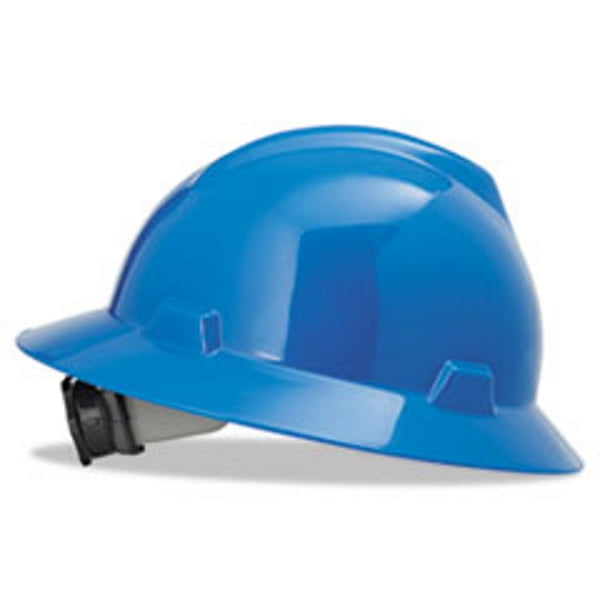 MSA Blue V-Gard Polyethylene Slotted Full Brim Hard Hat With Fas Trac Ratchet Suspension by MSA (Mine Safety Appliances Co)