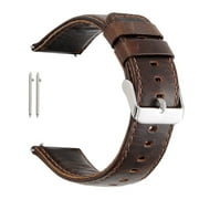 Mignova Genuine Leather Watch Band Strap Metal Butterfly Clasp 18mm 22mm 23mm(23mm-Dark Brown)