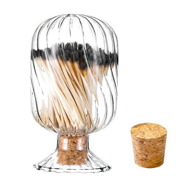 Helix Shaped Match Holder,Bexikou Glass Matches Cloche for 3.5 Inch,Decorative Glass Matches,Glass Match Holder Jar for Bathroom Fireplace Scented Candle Display Decor, Not Include Matches