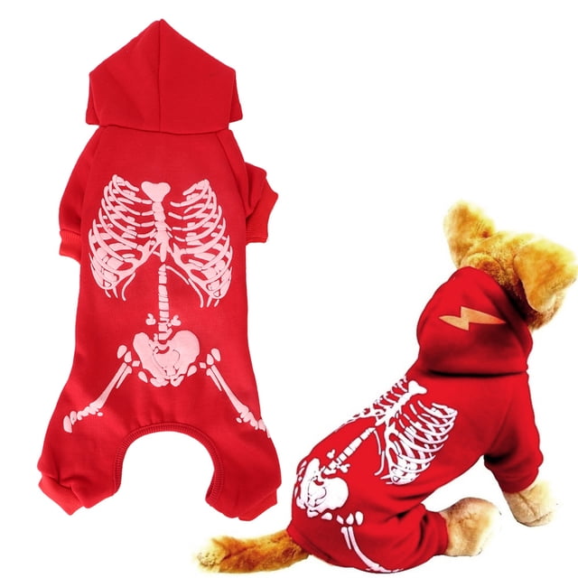 Ropa de poliéster para perros y gatos, chaleco suave para disfraz de Halloween con estampado de calavera luminosa, color rojo