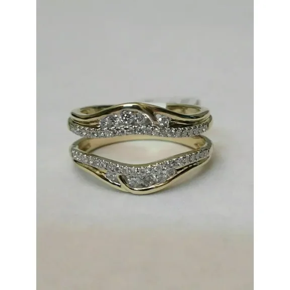 Aishvi Jewels 2 Ct Round Cut Real Moissanite Wrap Guard Enhancer Ring 14k Yellow Gold Plated