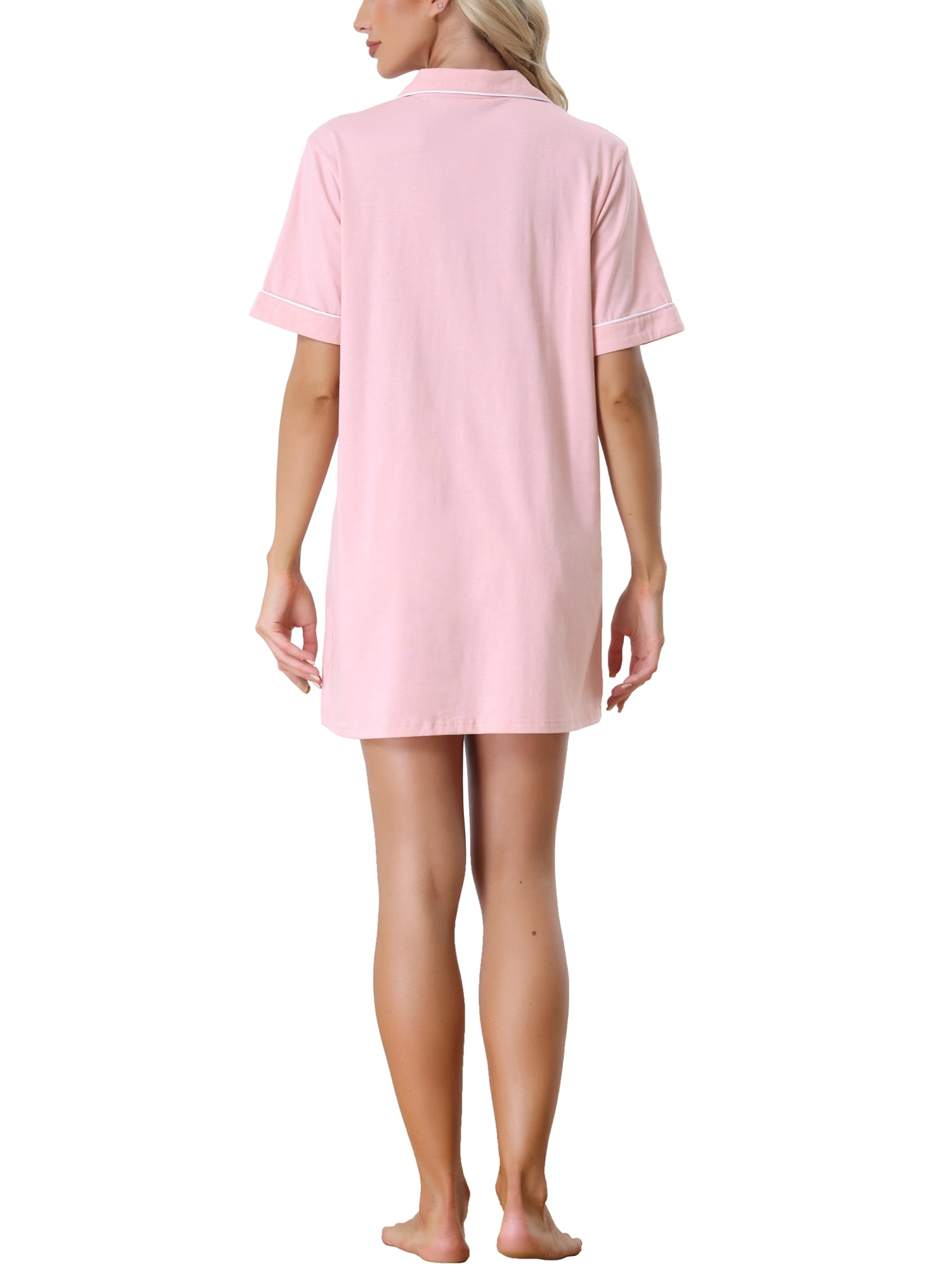 Unique Bargains Women's Summer Short Sleeves Button Down Sleepshirt