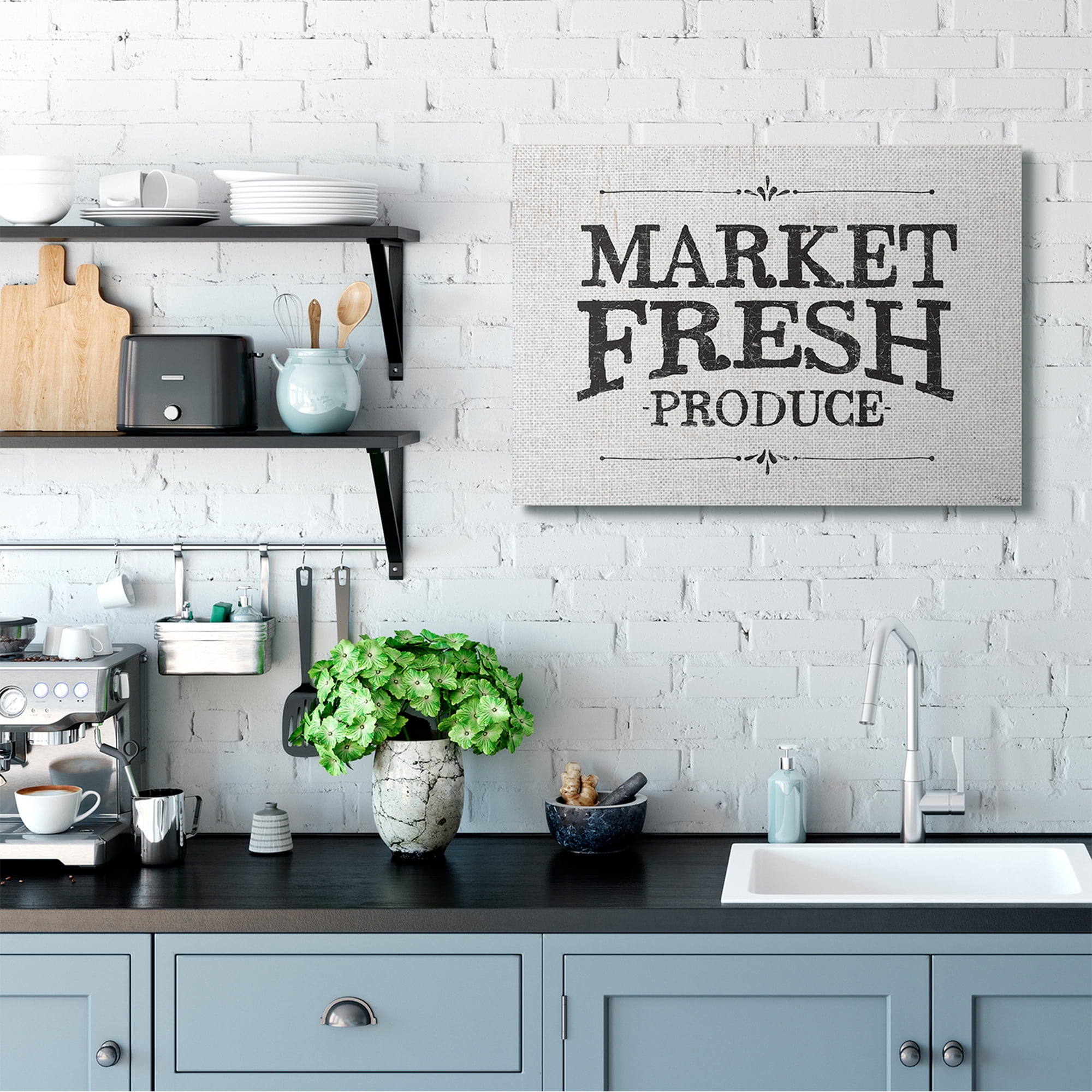 Stupell Home Décor Market Fresh Produce Wood Texture Farm Word Design Canvas Wall Art by Gigi Louise