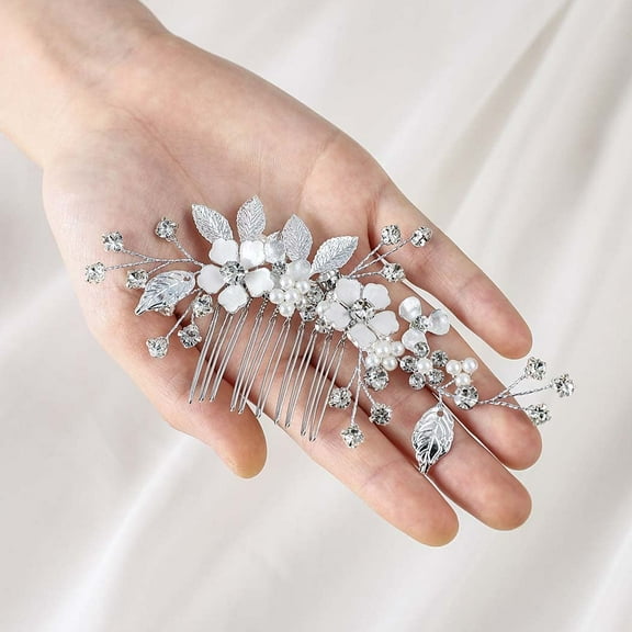 Flower Hair Comb Silver Wedding Rhinestone Hair Side Comb Pearls Bride Headpieces Crystal Bridal Hair Accessories for Women