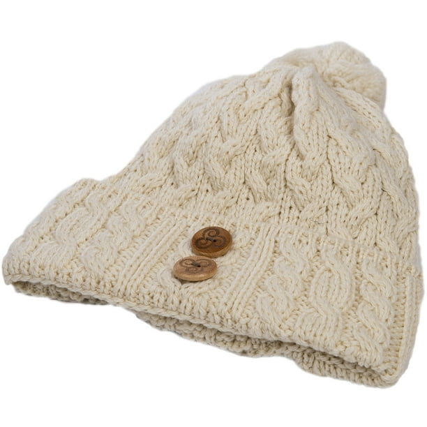 Aran Woollen Mills Ladies Supersoft Merino Wool Hat with Buttons