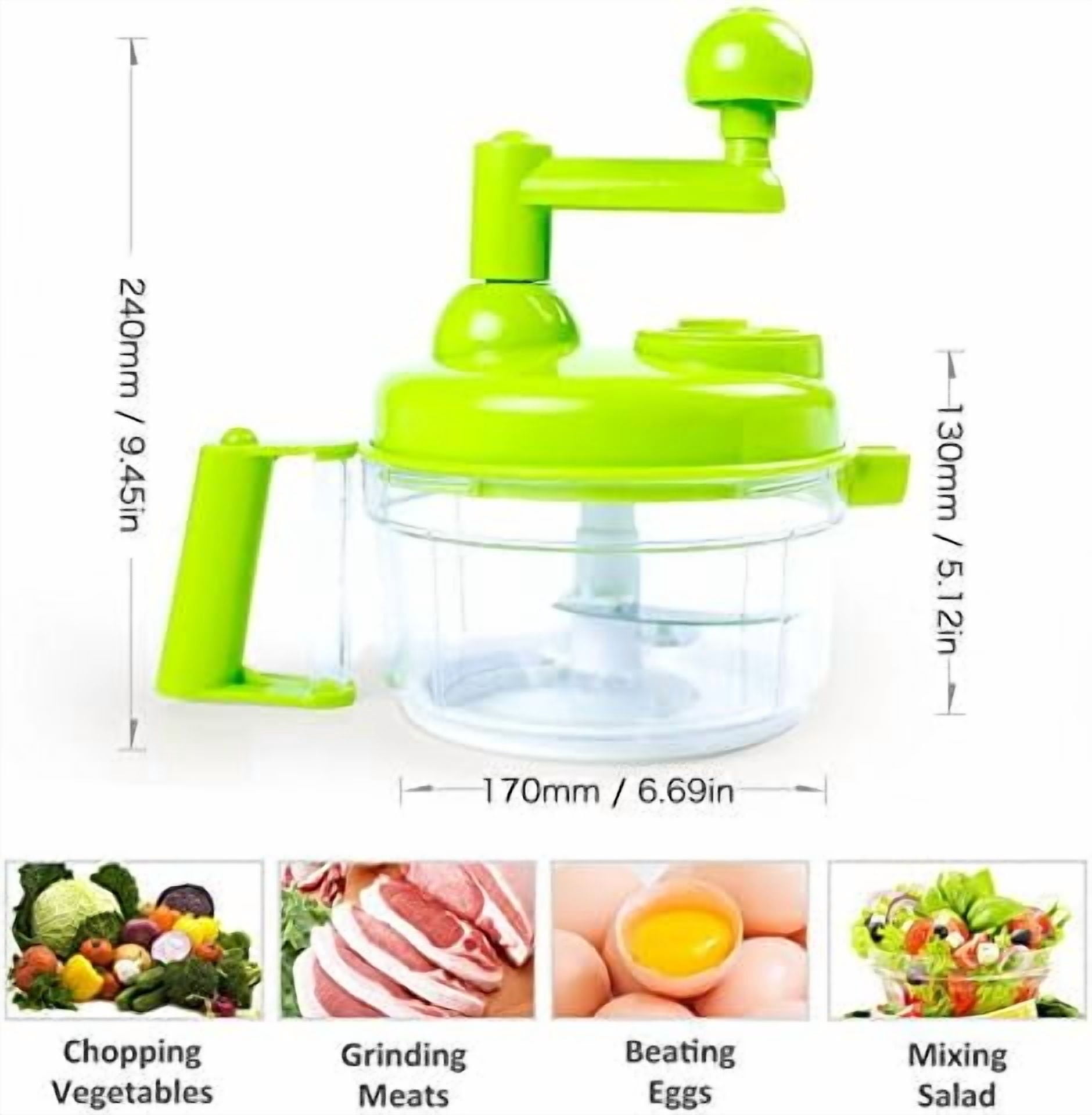 Manual Vegetable Cutter Food Processor 8 in 1 - Chopper, Mixer, Blender, Whipper, Egg Separator, Mincer, Grinder, Dicer with Clear Container 1200ml BPA Free