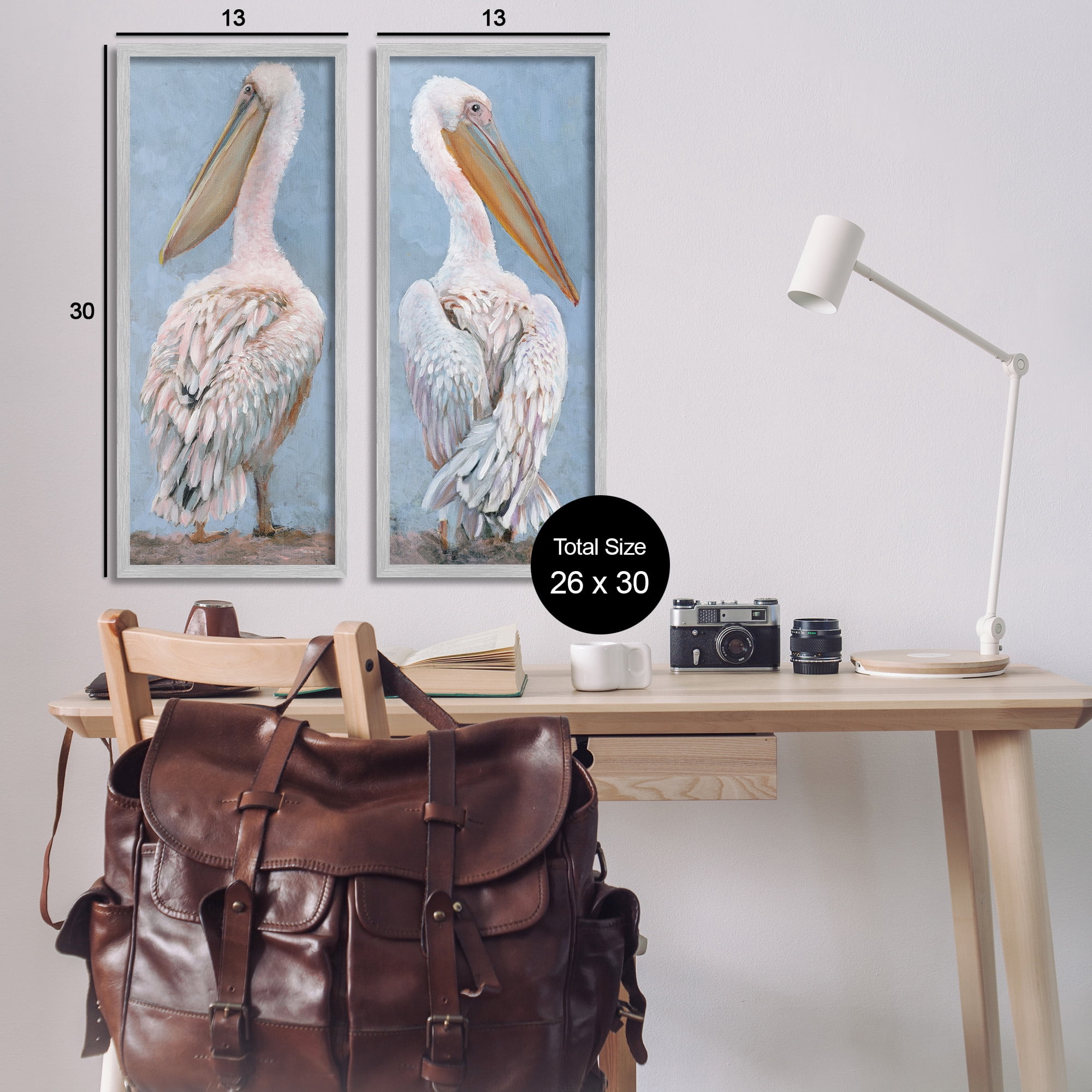 Stupell Industries Classic Pelicans Gazing Animals & Insects Painting Gray Framed Art Print Wall Art, 13 x 30, Set of 2