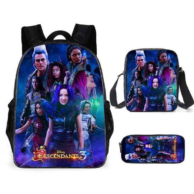 Mochila de moda de los descendientes 3 de la película de Disney genuina, mochila escolar para niños con estuche para lápices, mochila de viaje para hombres y mujeres, regalo de Navidad, 3 uds. Gao Jinjia LED