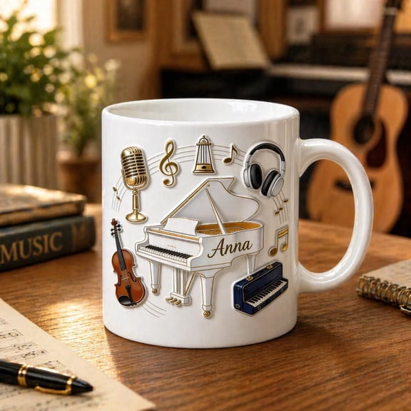Personalized Piano Mug, Music Lover Gift, Custom Name Mug, Piano Teacher Gift, Musician Coffee Cup