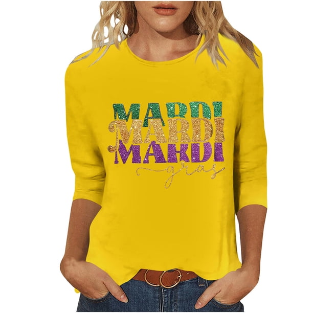 3/4 Manga Tops para las Mujeres Carnaval Impreso Cuello Redondo Blusa Casual, Cómoda Mezcla de Poliéster Spandex para el Hogar Y el Uso Diario