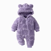 B Preemie Sleep & Play One-Piece Bodysuit Baby Fleece Hooded Jumpsuit Infant Toddler Winter Warm Snowsuit Footless Romper Outwear Purple Infant Gift