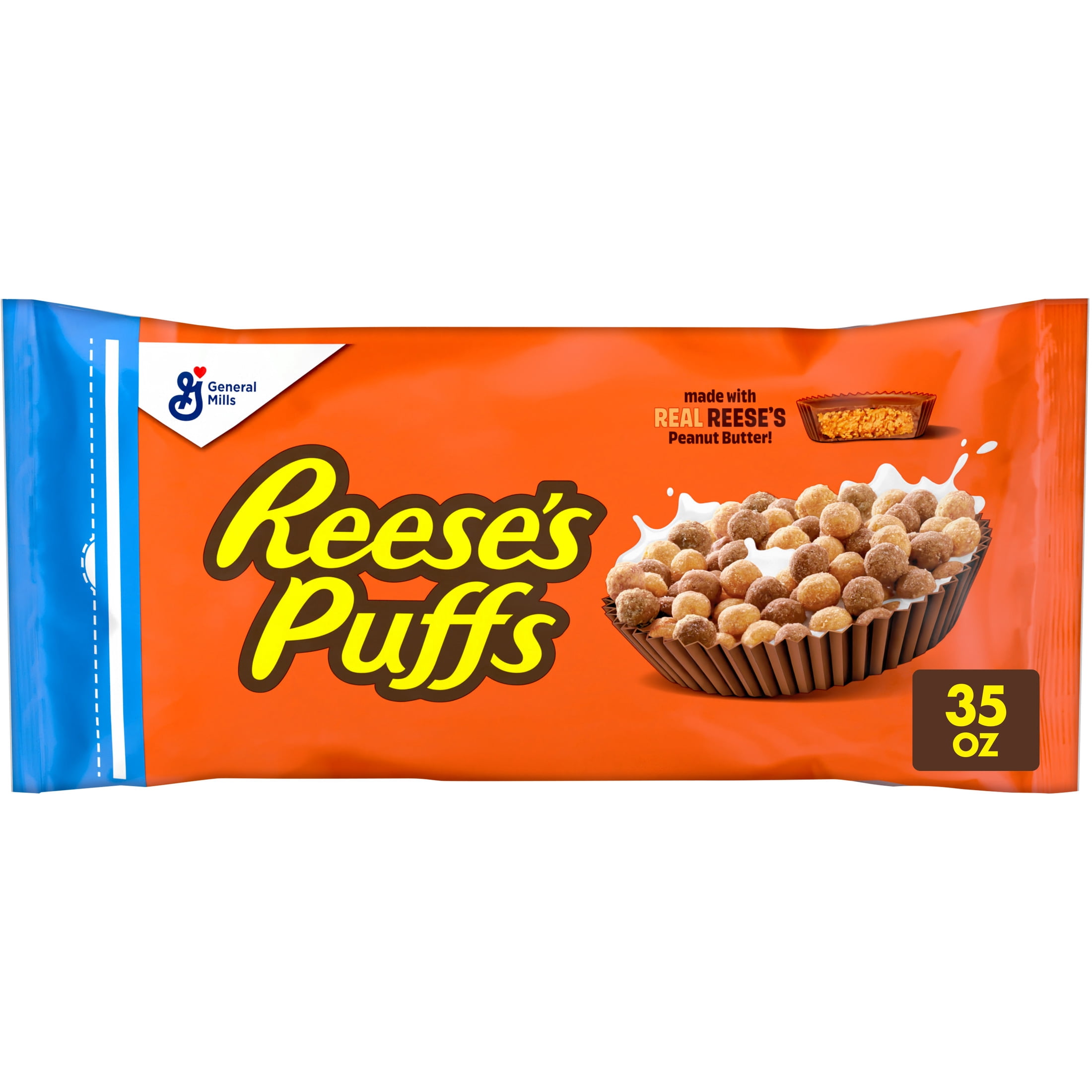 (3 pack) REESE'S PUFFS Breakfast Cereal, Chocolatey Peanut Butter Cereal Bag, 35 oz