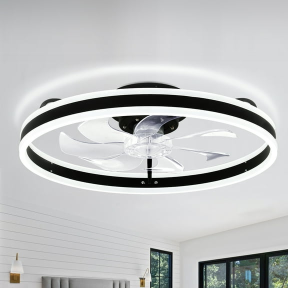 Bella Depot 19.6" Modern Flush Mount Ceiling Fan with Integrated LED Light, 6-Speed with App and Remote Control
