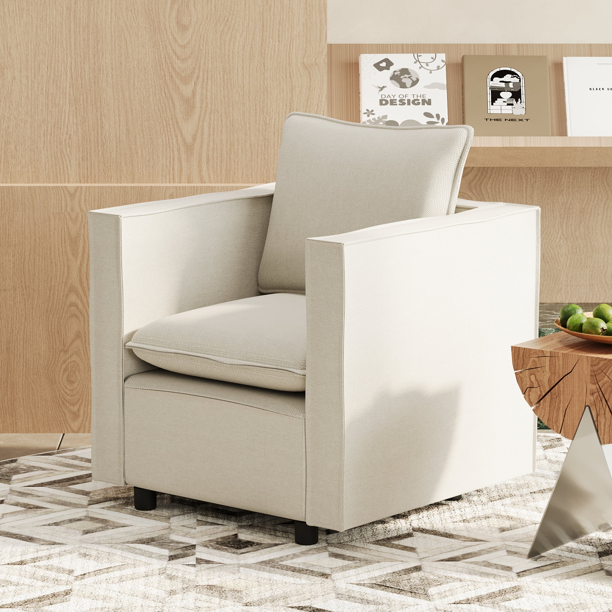 MAYEERTY Decorative Beige Single Sofa Chair – Comfortable Soft Cushioned Armchair, Modern Design for Bedroom/Corner/Reading Room