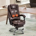 thumbnail image 2 of YODOLLA 7 Points Massage Office Chair with Heat Ergonomic Reclining Computer Chair High Back Desk Chair w/Retractable Footrest Ergonomic Leather Office Chair，Brown, 2 of 7