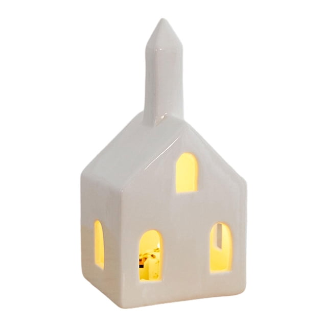 Pueblo navideño iluminado, decoración navideña, casas rústicas de cerámica estilo B