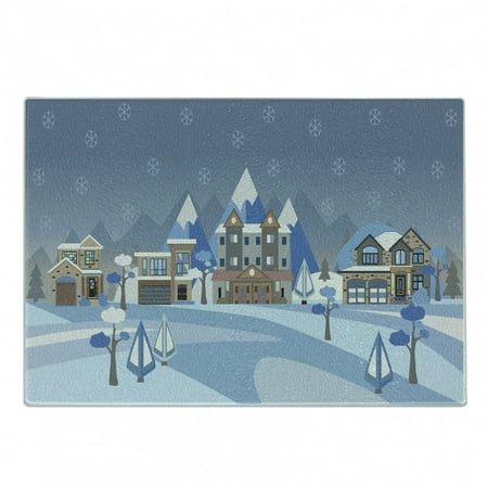 

Winter Cutting Board Illustration of Houses Trees and Mountains on the Background Joyous Vacation Time Decorative Tempered Glass Cutting and Serving Board in 3 Sizes by Ambesonne
