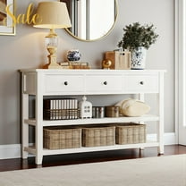 Tcbosik 50-Inch Entryway Sofa Table with 3 Drawers and 2 Open Shelves, Modern Hallway Foyer Table Behind Couch for Living Room, Entrance, Antique White