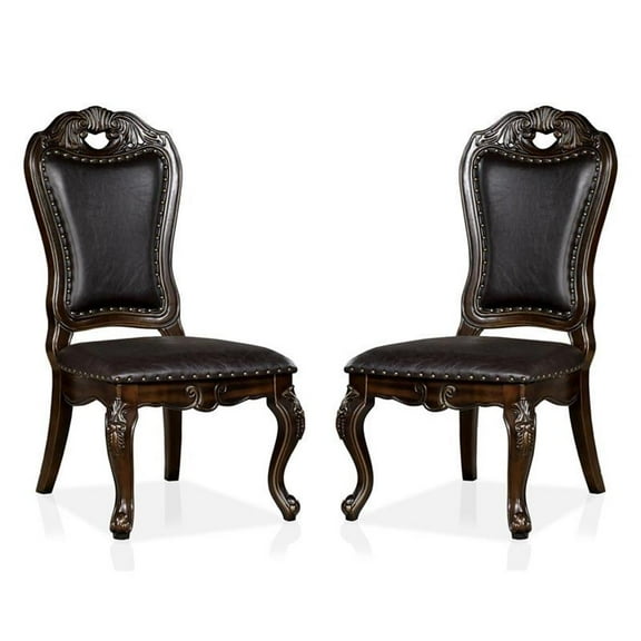 Furniture of America Lido Solid Wood Padded Side Chair in Walnut (Set of 2)