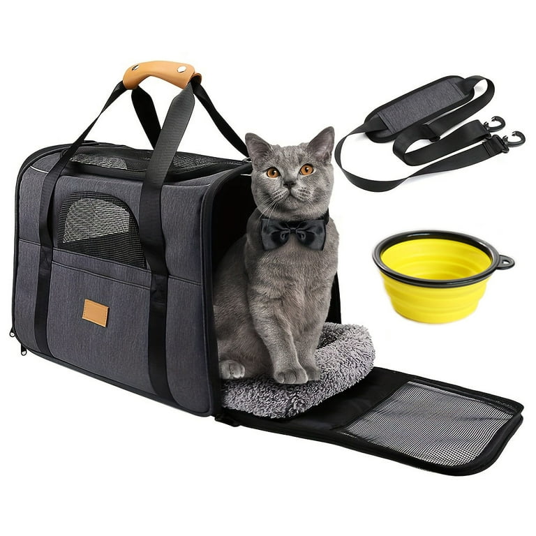  Cat Carrying Case - Pet Carrier Airline Approved, Protable and  Breathable Pet Travel Carrier Removable Fleece Pad, Collapsible Cat Carrier  Dog Carrier for Medium Cats Small Cats Dogs(Medium, Blue) 