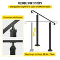 thumbnail image 3 of KFFKFF Wrought Iron Handrail for 2 or 3 Step Outdoor Stair Railing, Adjustable Front Porch Handrail, Black Transition Handrail for Concrete Step or Wooden Staircase with Mounting Kit, 3 of 9