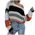 thumbnail image 3 of JINMGG 2024 Fall Winter Plus Size Sweaters for Women Clearance,Fashion Women Casual Three-color Stitching Striped Long-sleeved Sweater, 3 of 9