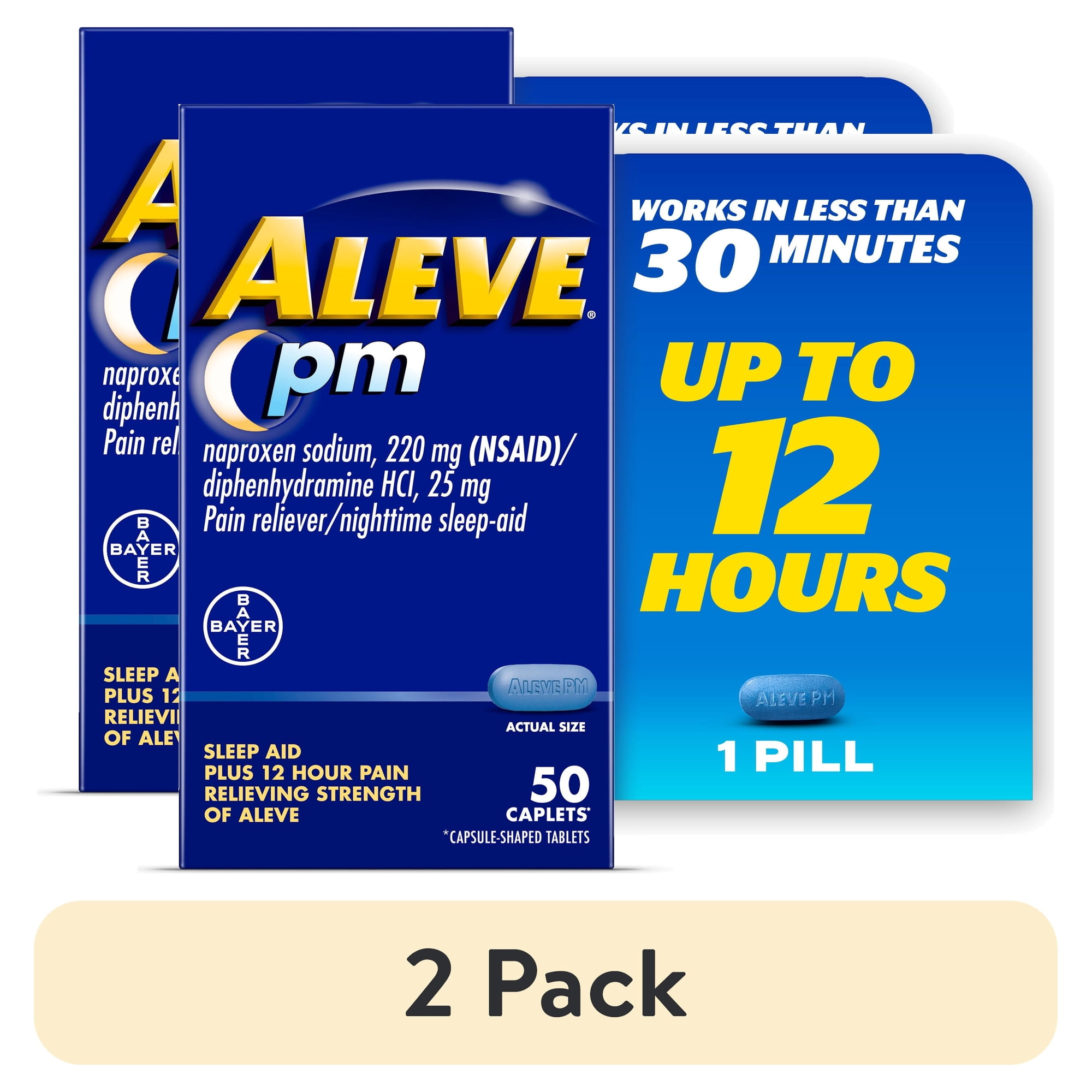 (2 pack) Aleve PM Pain Reliever & Nighttime Sleep Aid Caplets, 50 Count