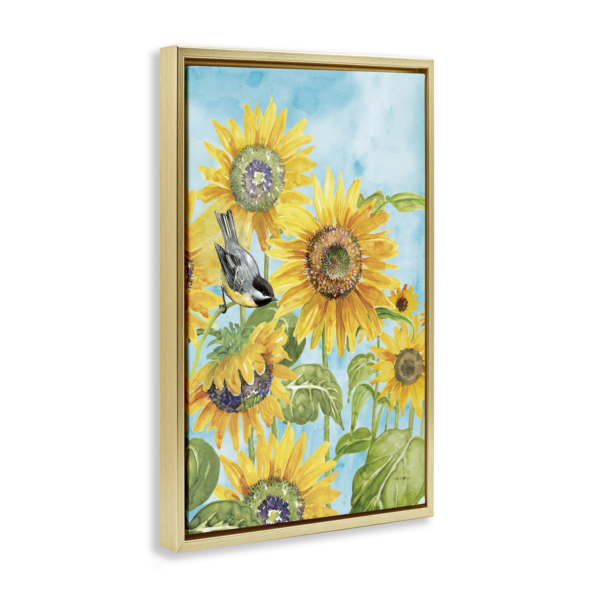 Stupell Industries Sunflower Honey Bird Gold Framed Floater Canvas Wall Art, design by Tim Coffey