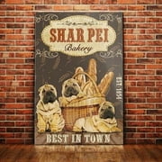 Metal Sign Shar Pei Dog Bakery Company Sign Vintage Funny Sign Retro Aluminum Tin Signs for Home Farm Garden Bar Bathroom Kitchen 8x12 Inches