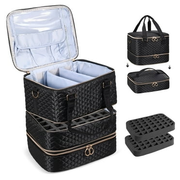 LJSXFI Nail Polish Organizer Case - Holds 84 Bottles Nail Polish & Nail Lamp Large Nail Polish Organizer Bag for Manicure Tools, Nail Polish Kit (Black)